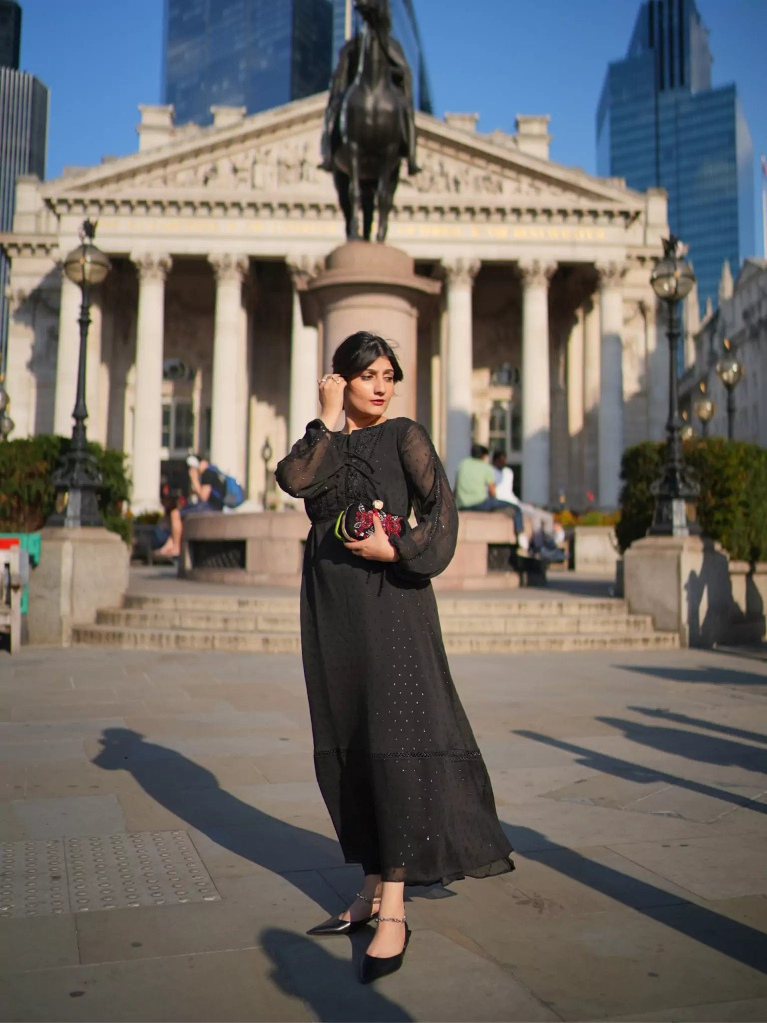 Maxi dress with halter neck-Black Honey Embroidered Long Dress