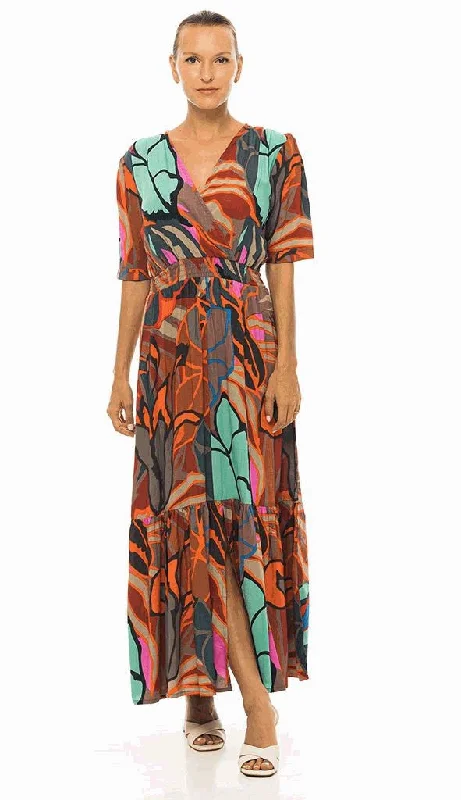 Maxi dress with draped bodice-Gena Long v-smoke Flying Dress Multi Fonce