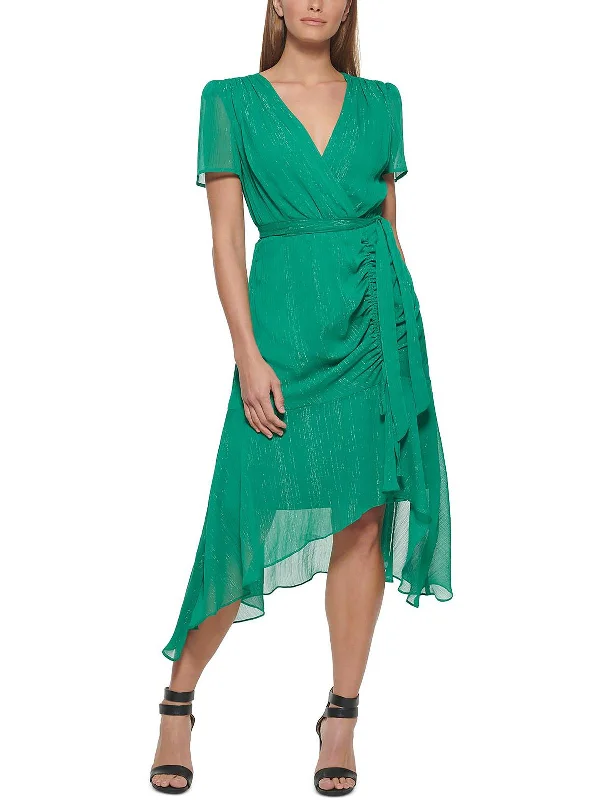 Midi dress with shimmer effect-Womens Chiffon Ruched Midi Dress