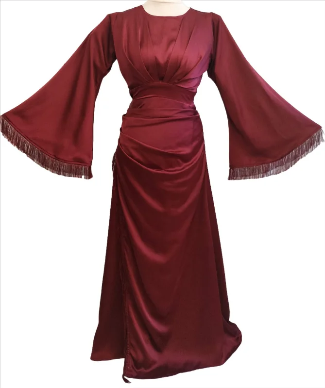 Maxi dress with bustier top-Amaya Deep Red Maxi Dress With Wide Sleeves