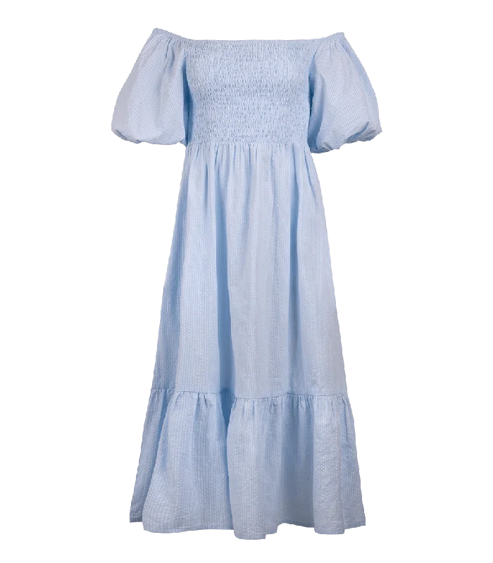 Maxi dress with shimmer fabric-Ophelia Smocked Maxi Puff Sleeve Dress