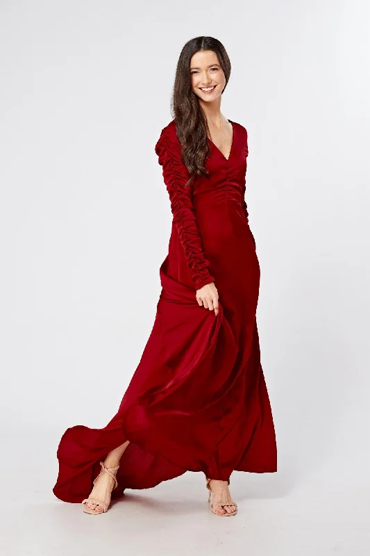 Maxi dress with nautical theme-Ella Red Crepe Maxi Dress