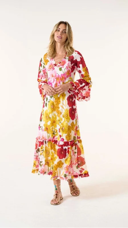 Maxi dress with animal motifs-Flamenca long indi yellow