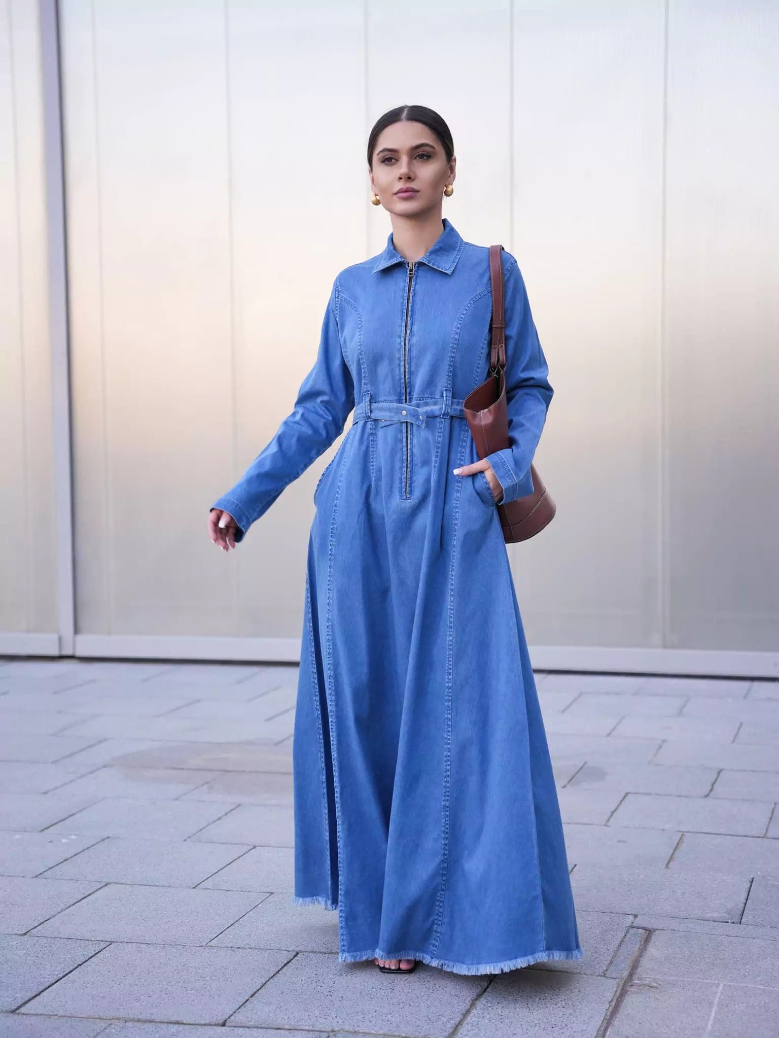 Maxi dress with glam touch-Swifty Denim Long Dress