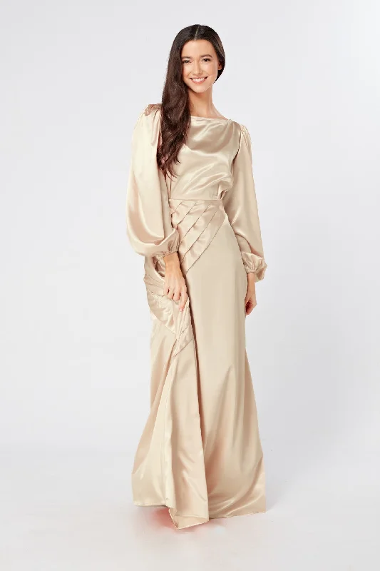 Maxi dress with tropical print-Seraphina Cream Satin Maxi Dress