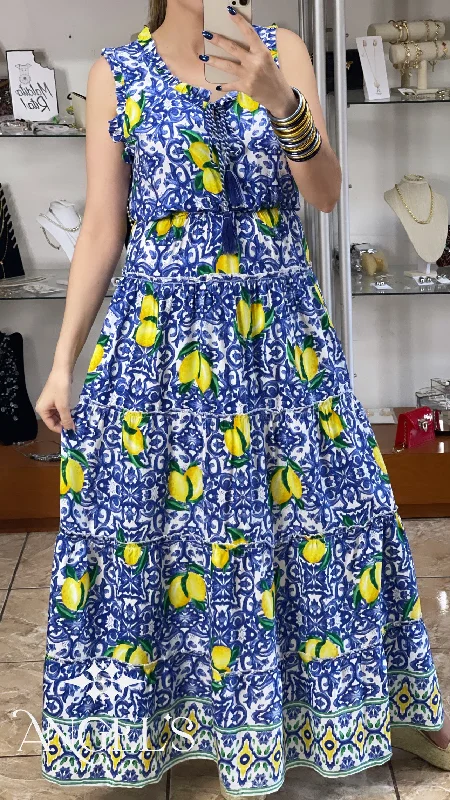 Maxi dress with bustier top-Mosaic Lemons Maxi Dress