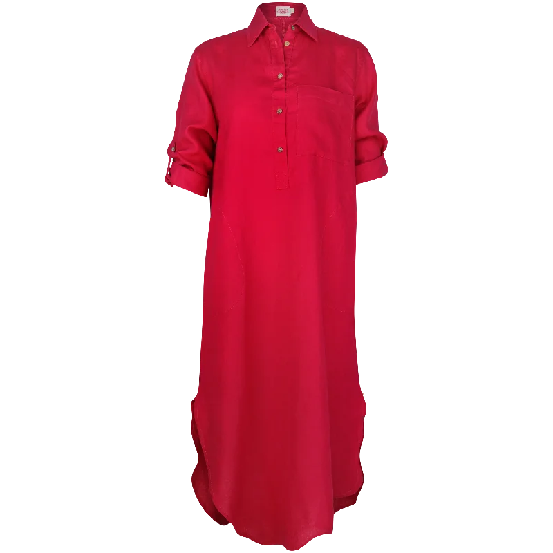 Maxi dress with smocked bodice-Melissa Maxi Shirt Dress Fushia