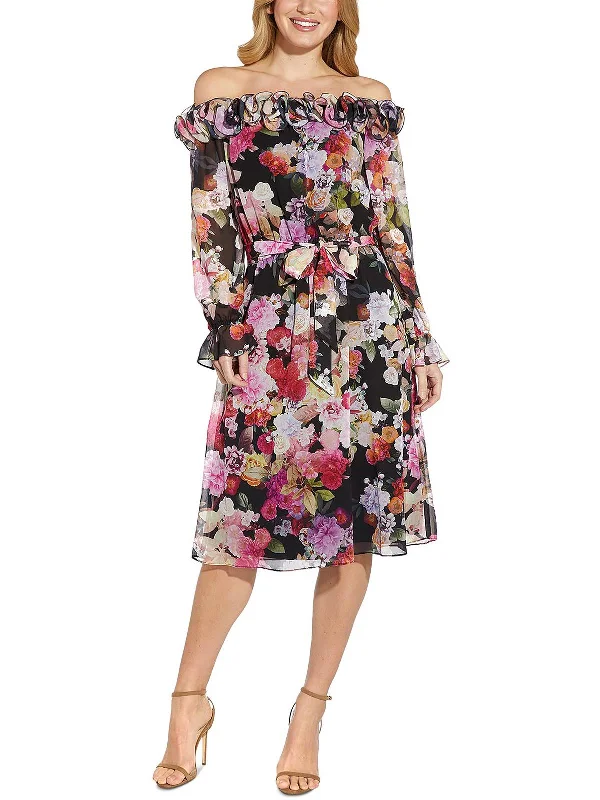 Midi dress with tulip hem-Womens Chiffon Calf Midi Dress