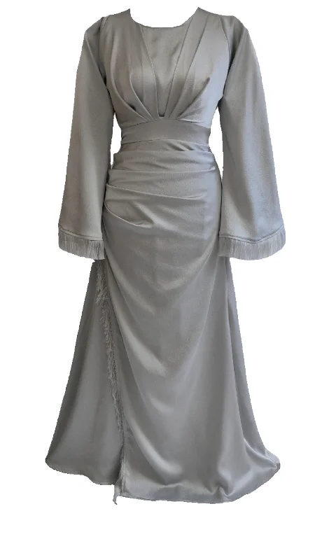 Maxi dress with bell sleeves-Amaya Silver Maxi Dress