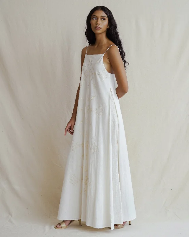 Maxi dress with puffball skirt-KAPAS - Embroidered Goddess Dress