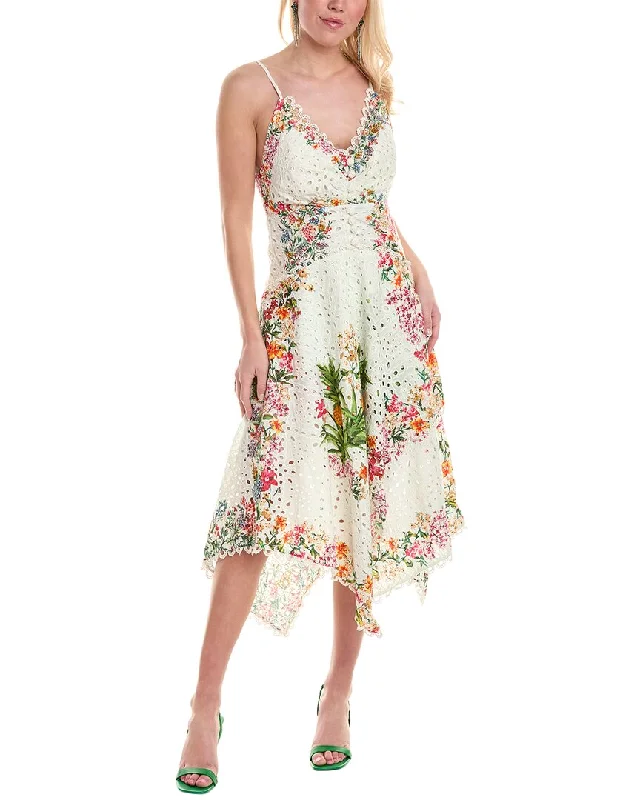 Midi dress with funky flair-FARM Rio Delicate Forest Scarves Midi Dress