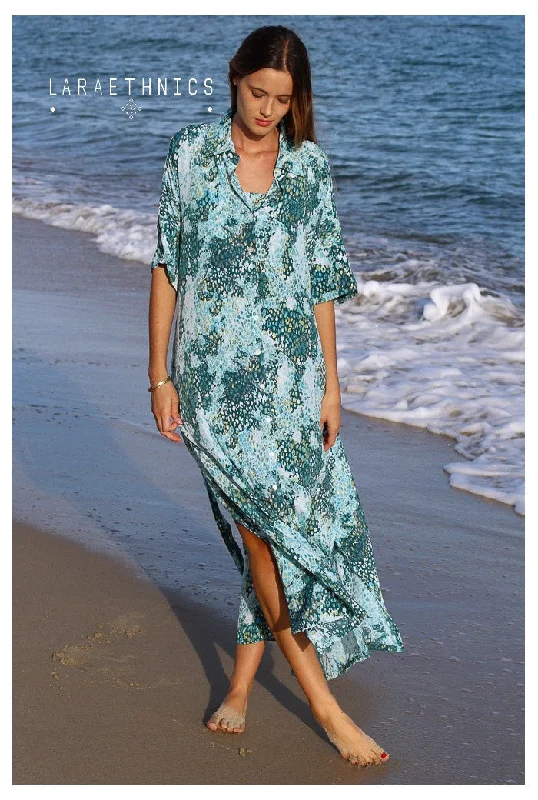 Maxi dress with tropical print-Cassandra Maxi Shirt Dress