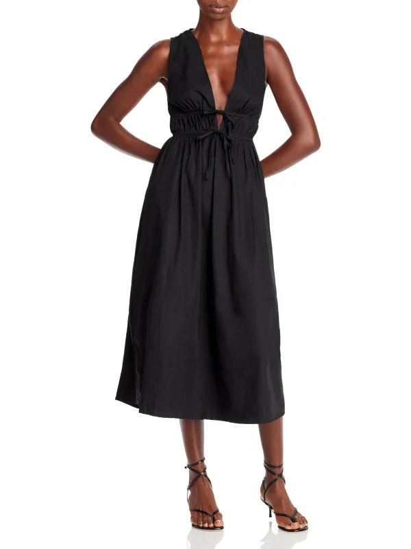 Midi dress with cowl neck-Andressa Womens Ruched V-Neck Midi Dress