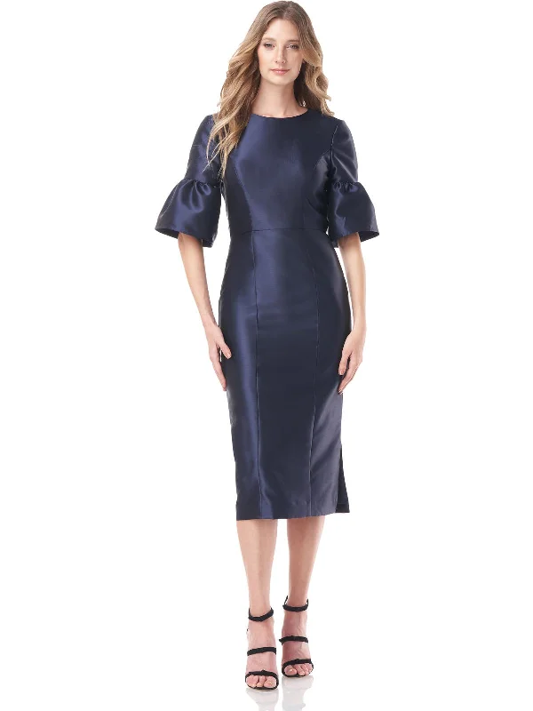 Midi dress with funky flair-Tessie Womens Satin Midi Cocktail and Party Dress