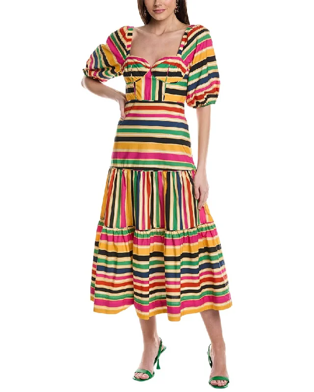 Midi dress with sheer panels-FARM Rio Rainbow Stripes Midi Dress