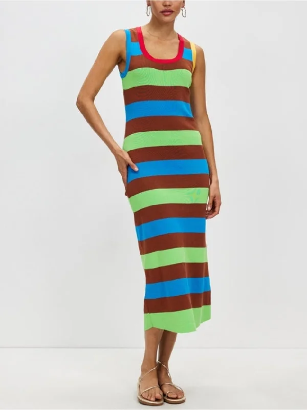 Maxi dress with wild prints-Women's Striped Sleeveless Knit Bodycon Long Cami Sweater Dress by Kaja Clothing-Gladys Dress