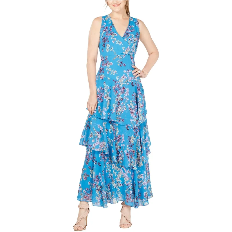 Maxi dress with open back-I-N-C Womens Maxi Asymmetrical Ruffled Dress, Blue, 6