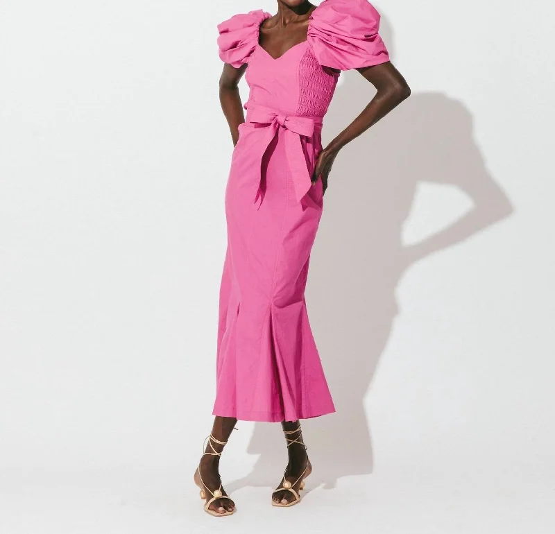 Midi dress with artistic prints-Malina Midi Dress In Bright Pink