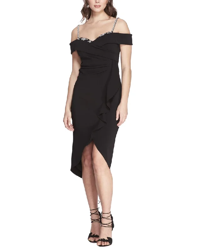 Midi dress with faux leather-Marchesa Notte Midi Dress