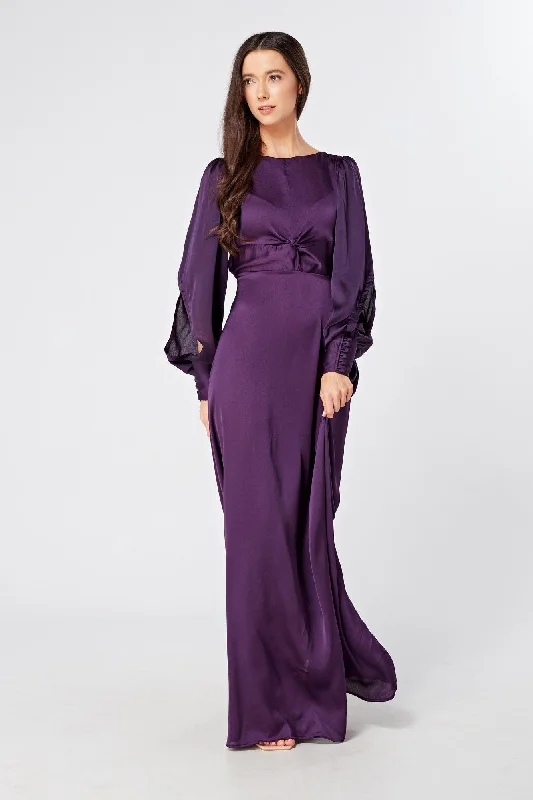 Maxi dress with retro style-Lila Purple Knotted Front Maxi Dress