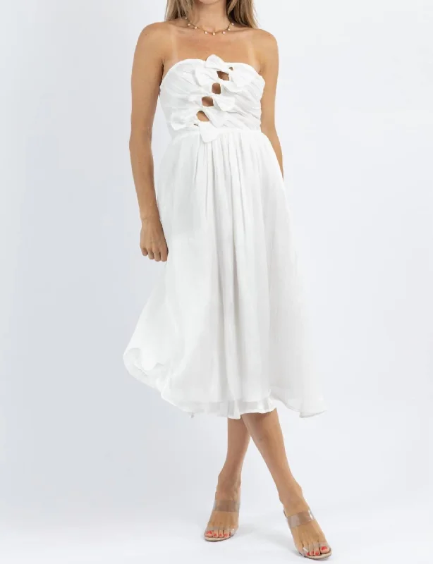 Midi dress with ruched sides-If Only Bow Bust Midi Dress In White