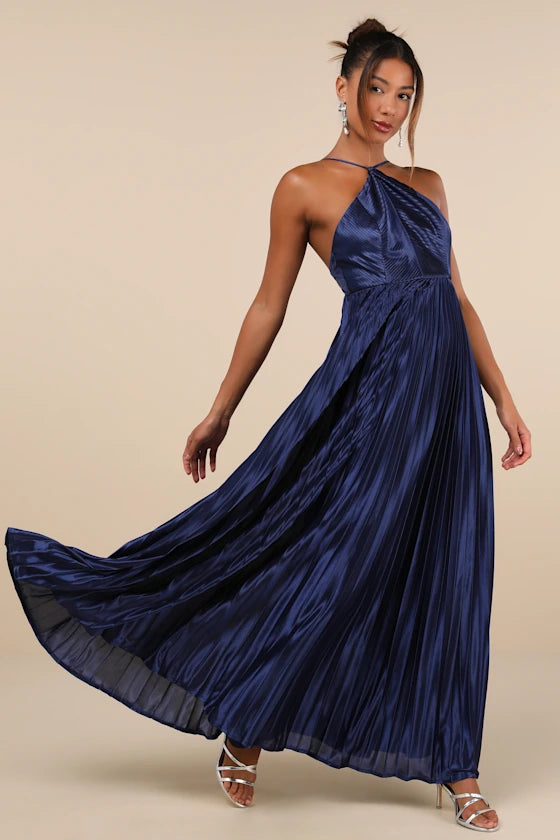 Maxi dress with geometric pattern-ELABORATE CHARM SATIN BACKLESS MAXI DRESS