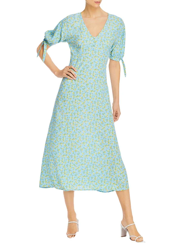 Midi dress with polka dots-Daija Womens Puff Sleeve Floral Midi Dress