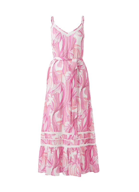 Maxi dress with wrap style-Eden Belted V Neck Long Dress Orchid