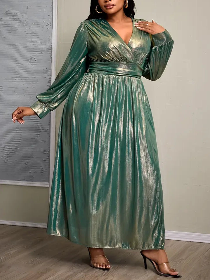 Maxi dress with lace details-Sidney Plus Size Maxi Gown in Shimmery Metallic