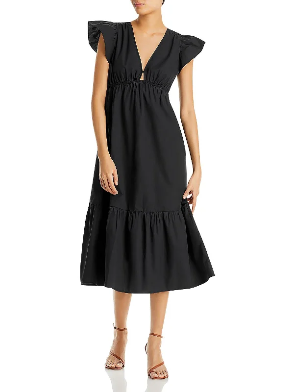 Midi dress with elastic waistband-Womens Daytime Keyhole Midi Dress