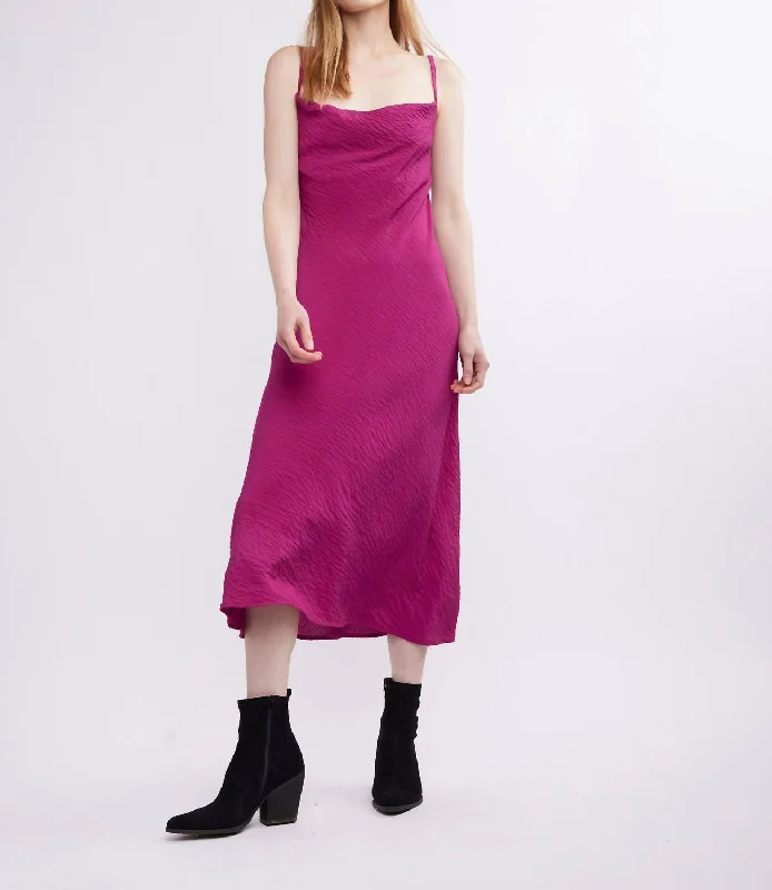 Midi dress with voluminous sleeves-Norah Midi Slip Dress In Magenta