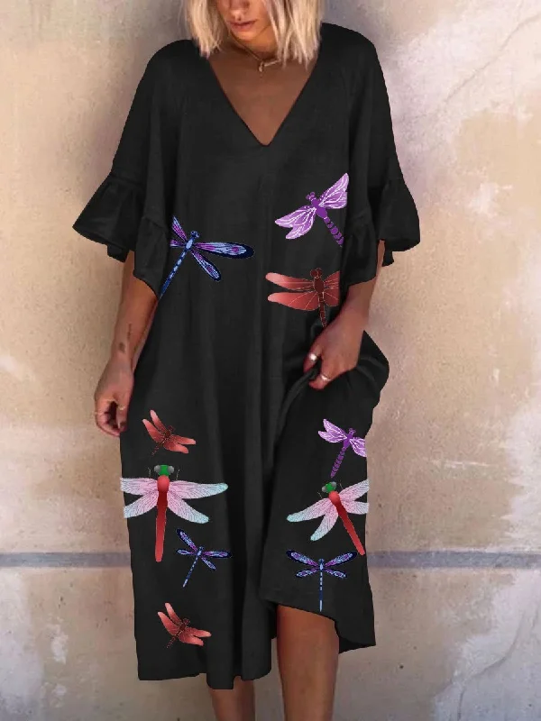 Maxi dress with retro flair-Printed Loose Dress