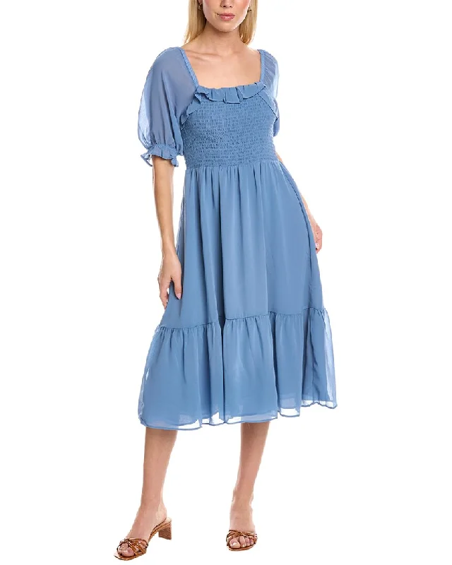 Midi dress with utility style-1.STATE Smocked Midi Dress