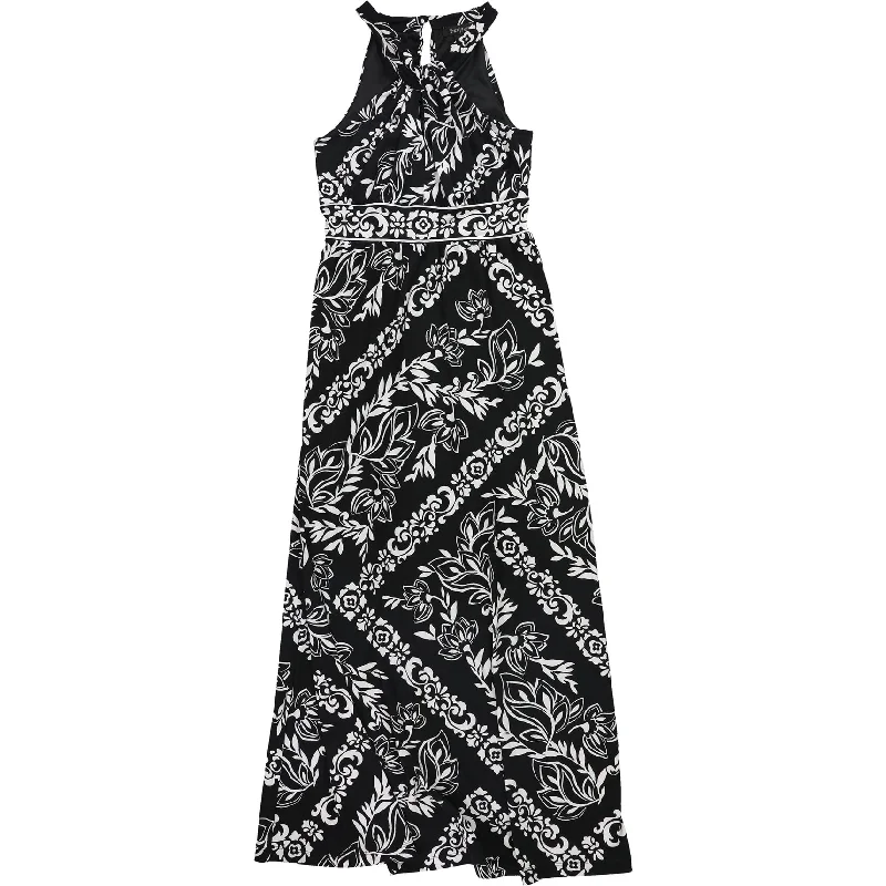 Maxi dress with racerback style-White House Black Market Womens Floral Twist Neck Maxi Dress, Black, X-Small