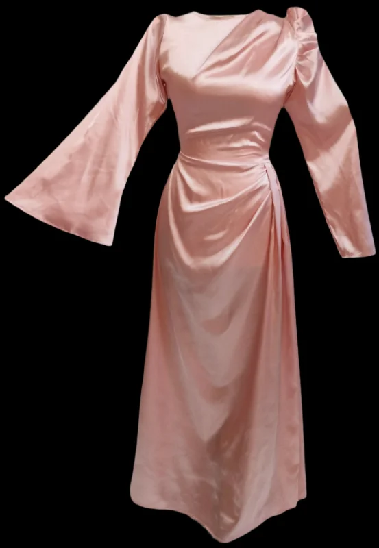 Maxi dress with eyelet fabric-Lisa Blush Pink Mixed Sleeves Maxi Dress