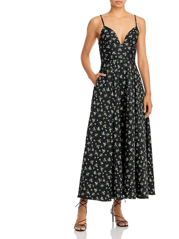 Casual midi dress for work-Womens Floral Knit Midi Midi Dress