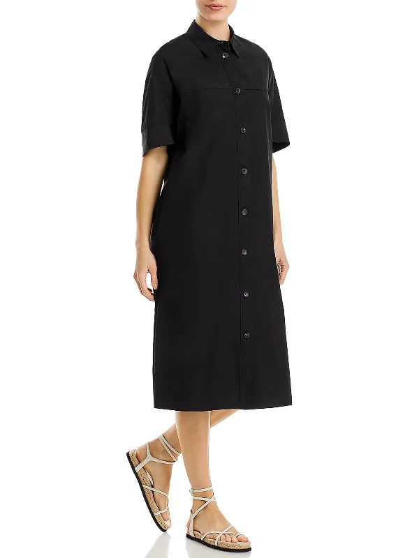 Midi dress with bold colors-Womens Cotton Midi Shirtdress