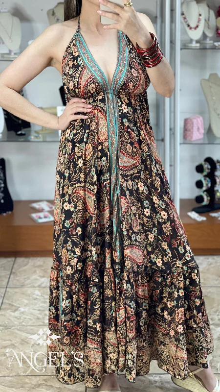 Maxi dress with patchwork design-Paisley With Eyelet Details Maxi Dress