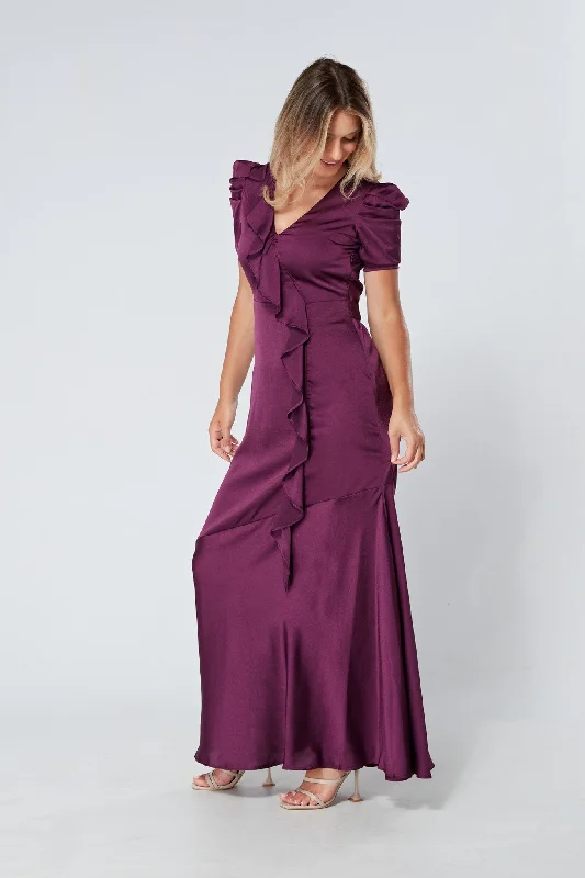 Maxi dress with animal print-Daisy Purple Crepe Maxi Dress