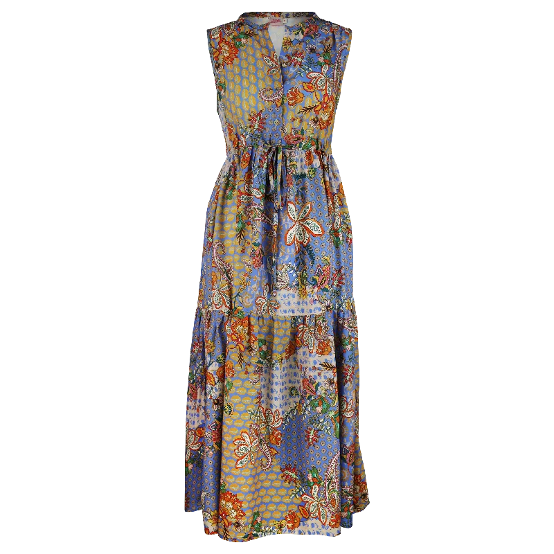 Maxi dress with ruched sides-Charlotte Tiered Blu Multi Dress