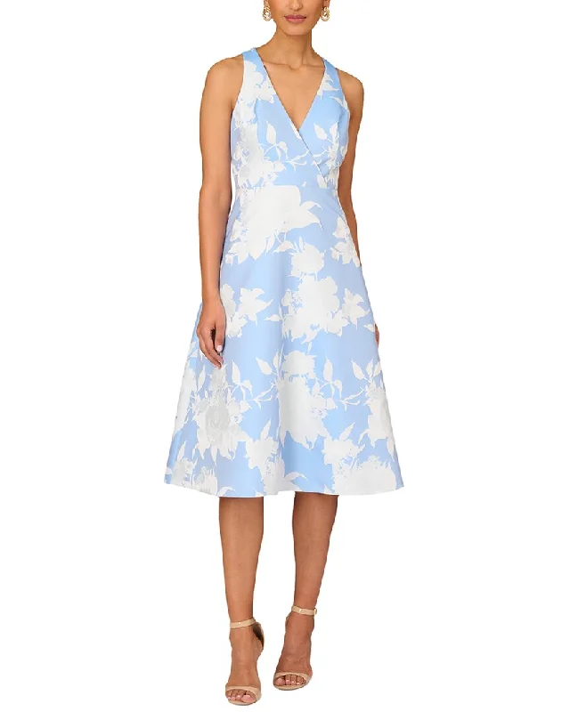 Midi dress with youthful look-Aidan Mattox V-Neck Jacquard Midi Dress