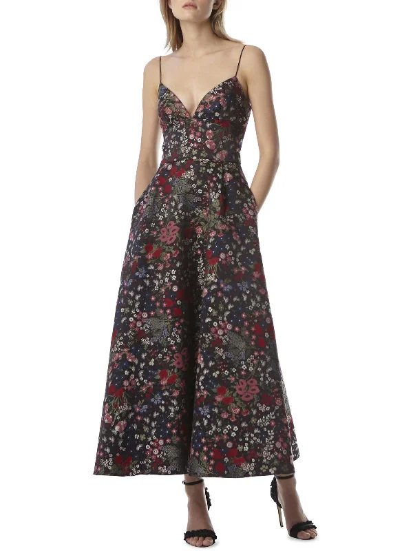 Midi dress with tulip hem-Womens Floral Jacquard Midi Dress