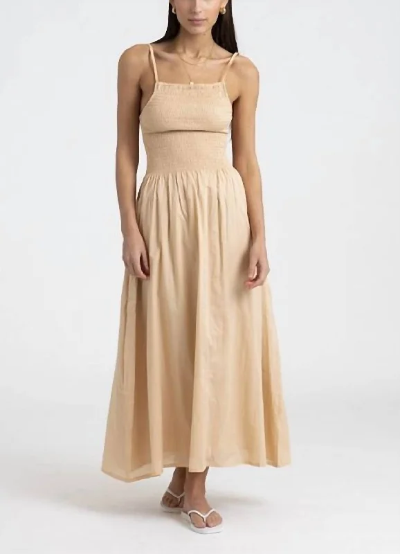 Midi dress with button front-Noli Midi Dress in Plain Sand