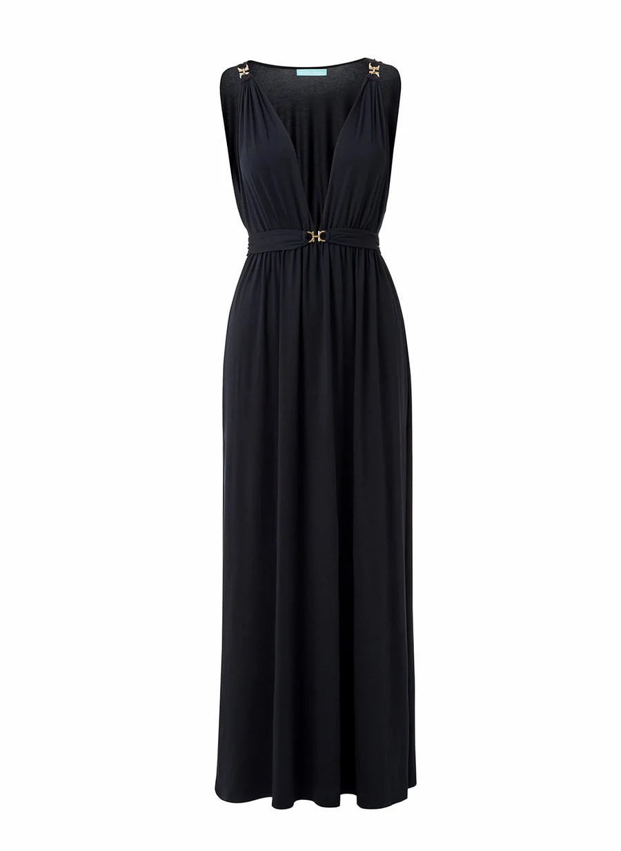 Maxi dress with beaded details-Harper V-neck Maxi Dress Black