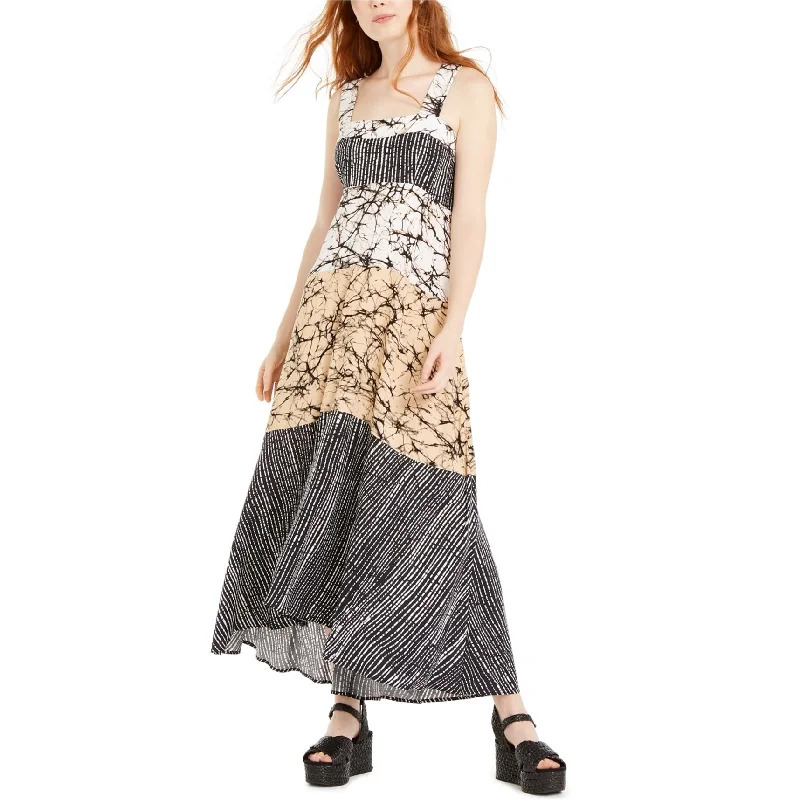 Maxi dress with zigzag pattern-Just Hanging Womens Mixed print Maxi Dress, Black, Large