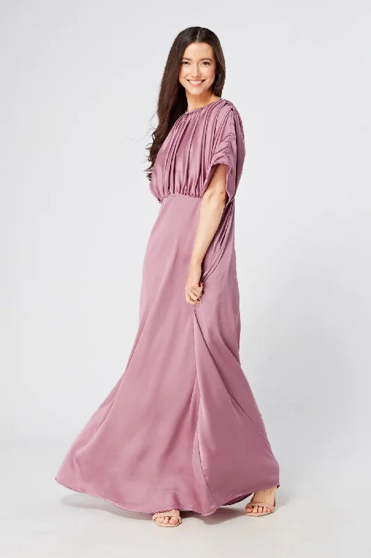 Maxi dress with animal print-Josephine Lilac Satin Maxi Dress