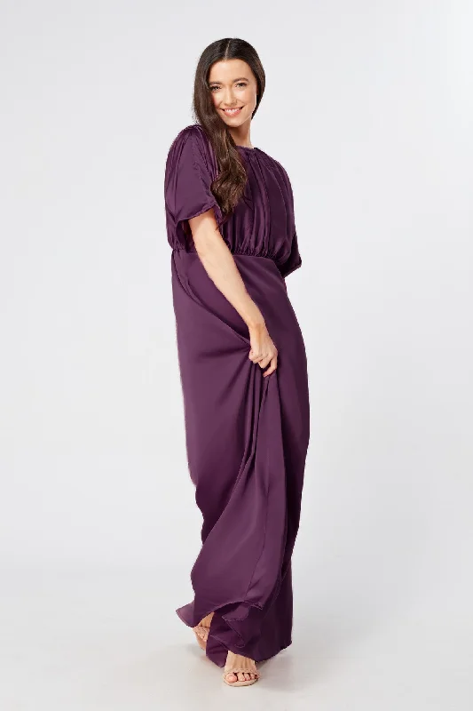 Maxi dress for summer-Josephine Purple Satin Maxi Dress