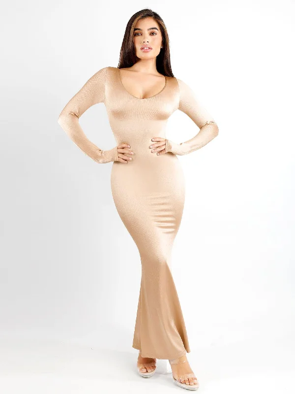 Maxi dress with youthful look-Shapewear Shine Long Sleeve Cut-Out Hourglass Maxi Dress