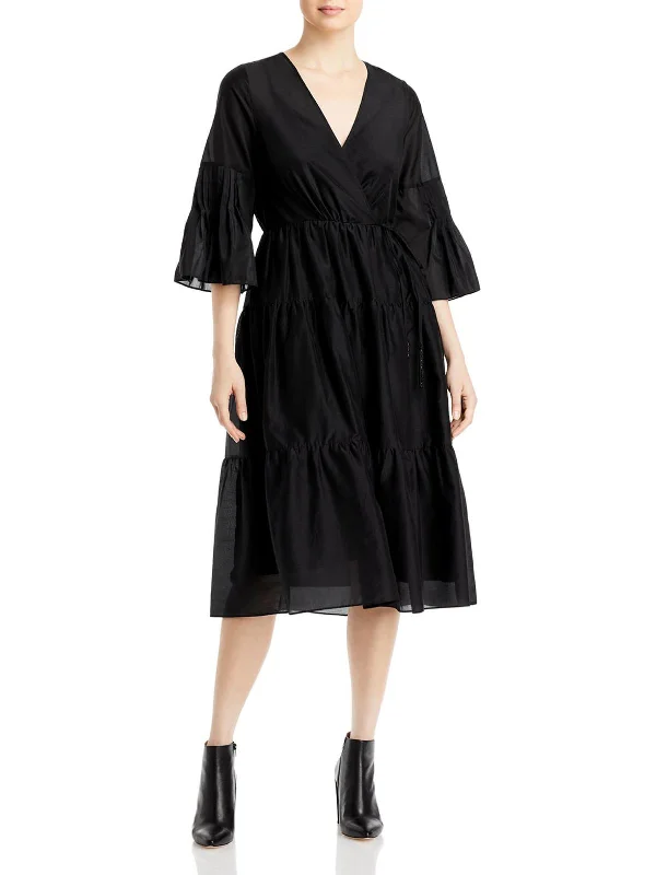 Midi dress with halter neck-Sasha Womens Bell Sleeve Calf Midi Dress