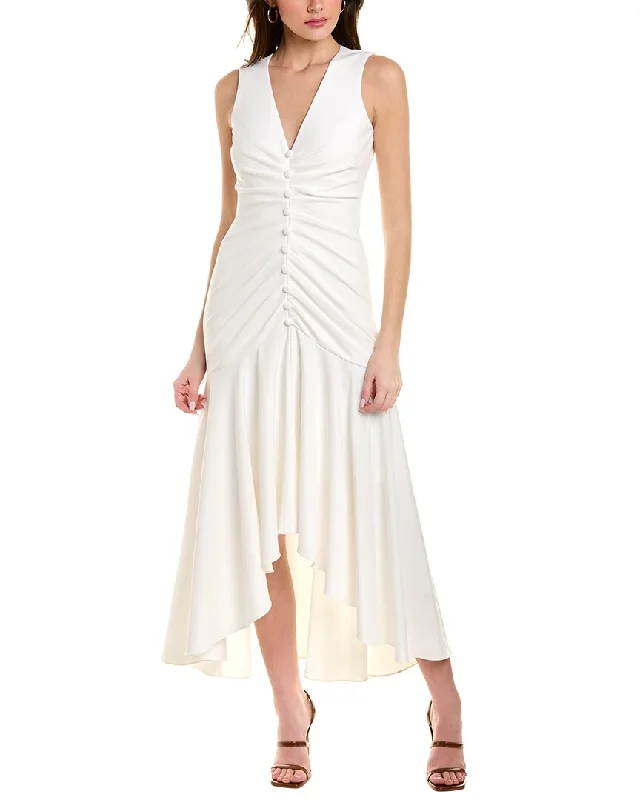 Midi dress for wedding guests-Badgley Mischka Ruched Midi Dress